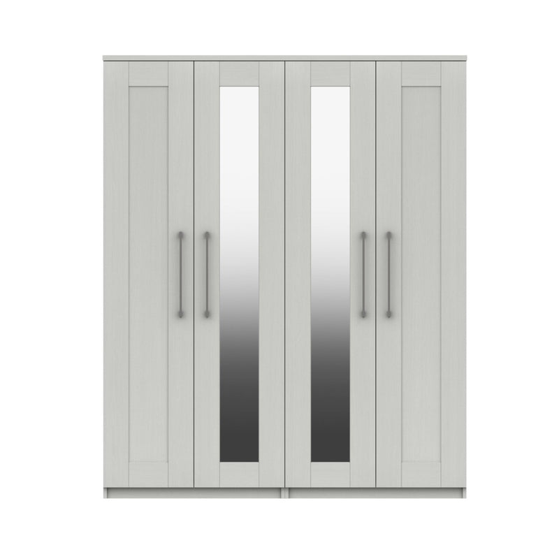 Chester Ready Assembled Wardrobe with 4 Doors & 2 Mirrors - White