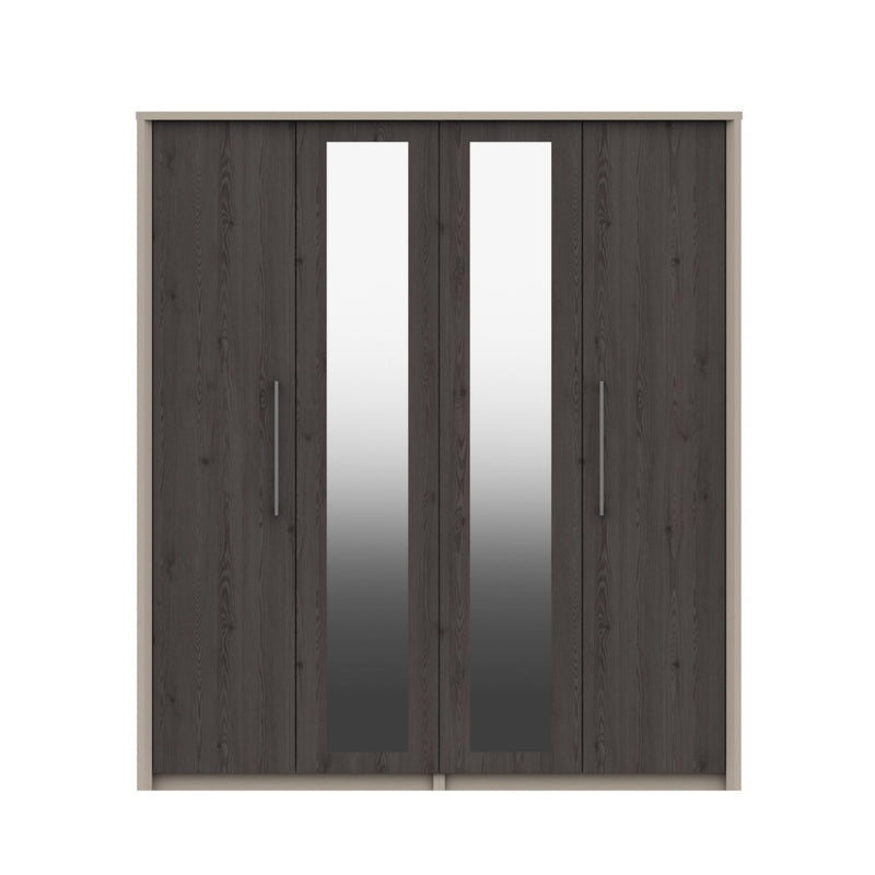 Miley Ready Assembled Wardrobe with 4 Doors & 2 Mirrors - Anthracite Larch