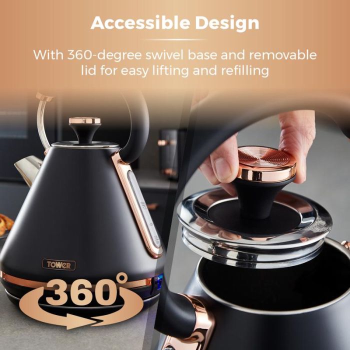 Tower Cavaletto Pyramid Kettle 1.7L - Black/Rose Gold