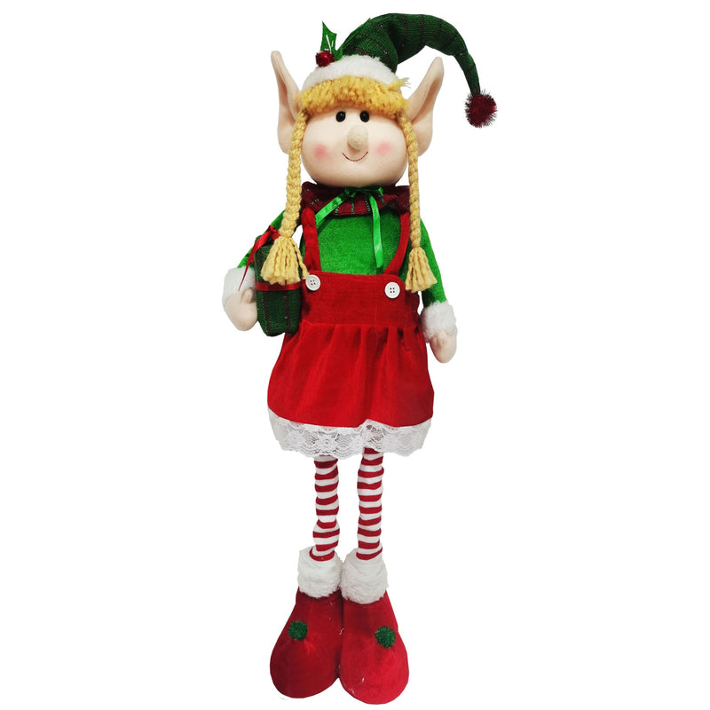 Christmas Sparkle Ethel Elf Standing with Extendable Legs Large 40" in Red Green