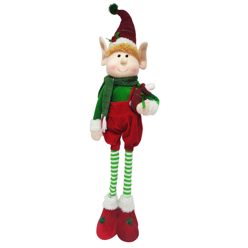 Christmas Sparkle Elvin Elf Standing with Extendable Legs Large 40" in Red Green