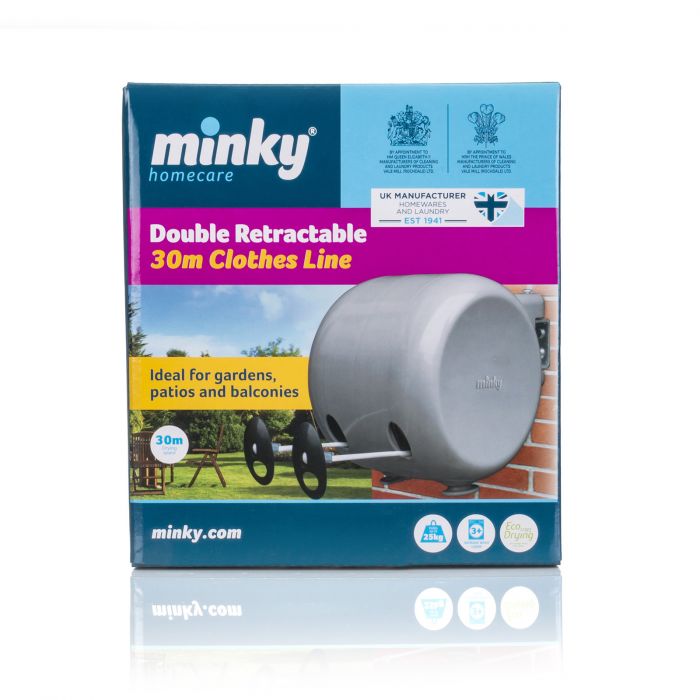 Minky 30M Grey Automatic Retractable Washing Double Clothes Line Reel (2 x 15m)