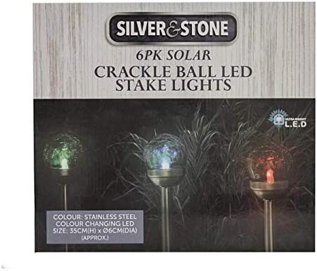 Silver & Stone Solar Powered Crackle Ball Stakes Pack Of 6 Colour Changing