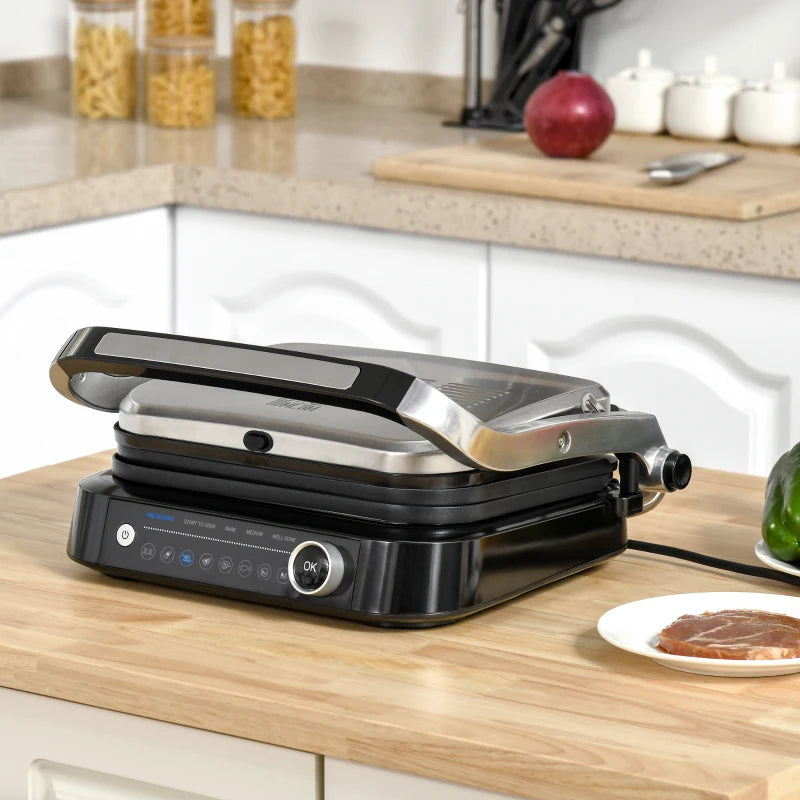 HOMCOM Health Grill and Press with 8 Settings and Drip Tray - Black