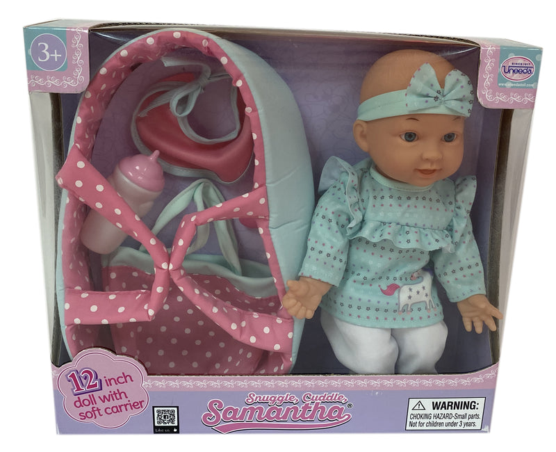 Uneeda Doll Snuggle Samantha Baby Doll with Cot and Carrier 12" - Unicorn Top