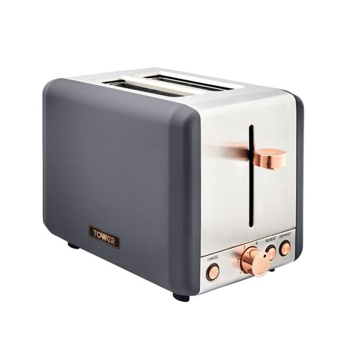 Tower Cavaletto 2 Slice Toaster - Grey/ Rose Gold