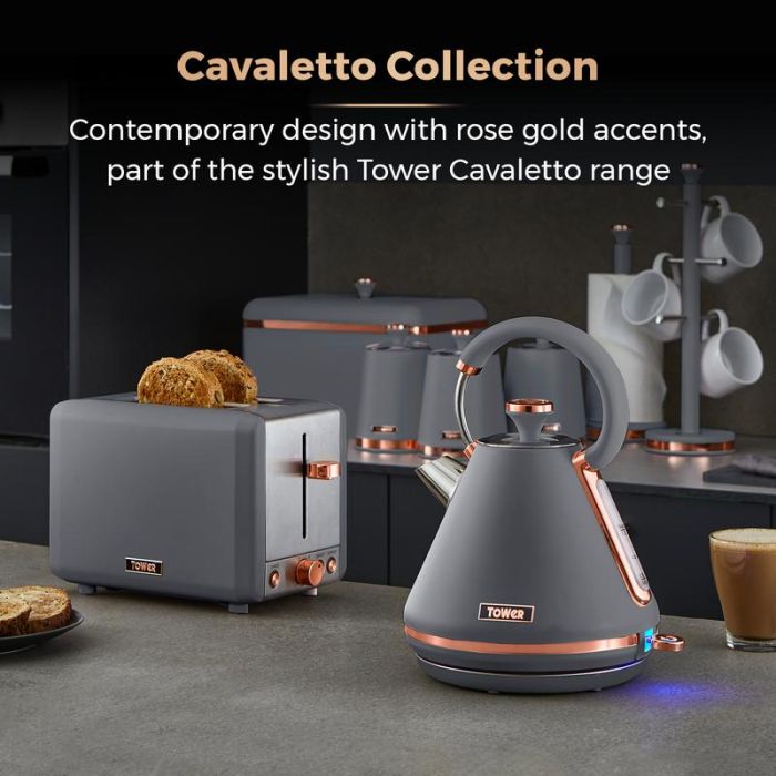 Tower Cavaletto 2 Slice Toaster - Grey/ Rose Gold