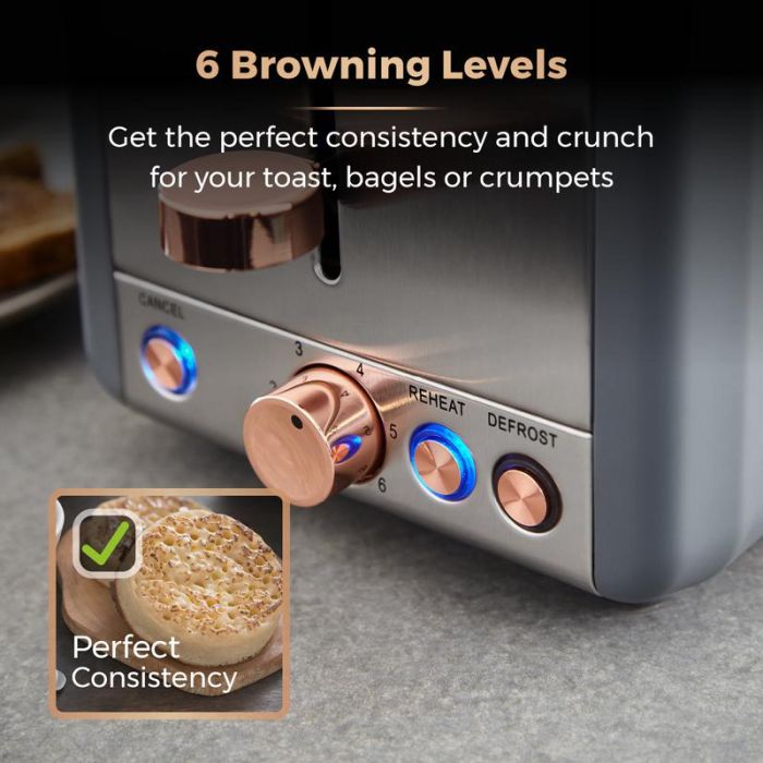 Tower Cavaletto 2 Slice Toaster - Grey/ Rose Gold
