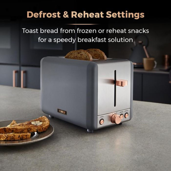 Tower Cavaletto 2 Slice Toaster - Grey/ Rose Gold
