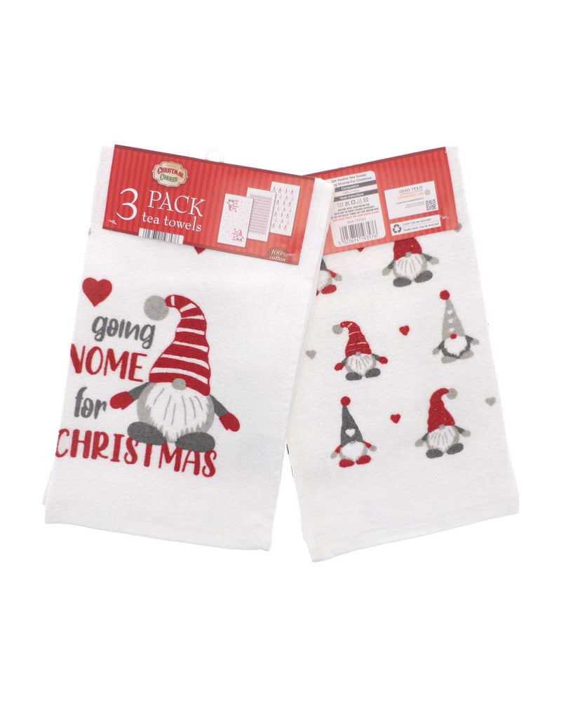 Christmas Country Club Tea Towels Pack of 3 - Skandi Gonk Going Gnome