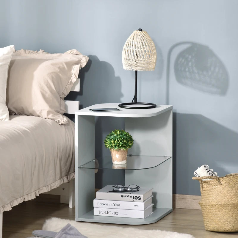 HOMCOM Modern Side Table with 2 Shelves Grey