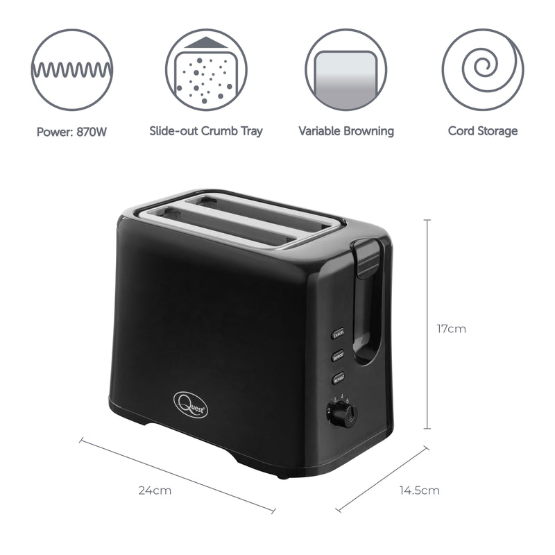 Quest 2 Slice Plastic Toaster - Black