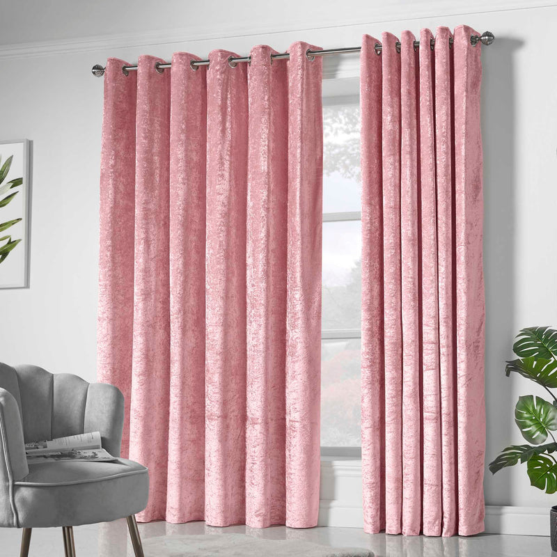 Amelia Eyelet Curtains - Crushed Velvet - Blush Pink