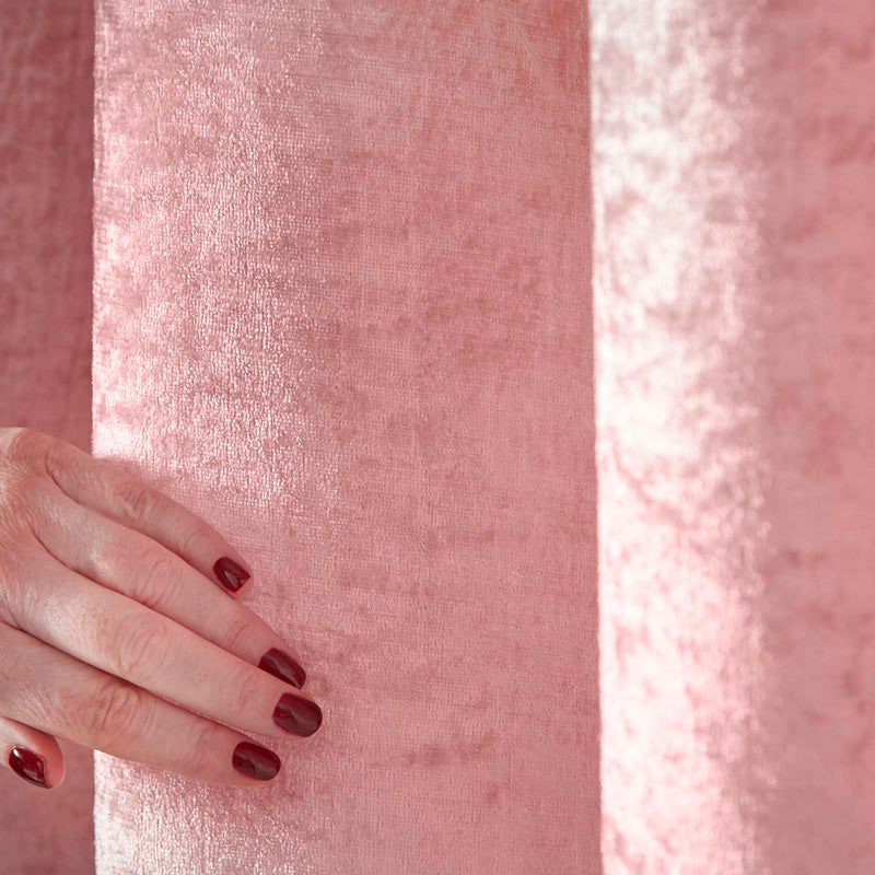 Amelia Eyelet Curtains - Crushed Velvet - Blush Pink