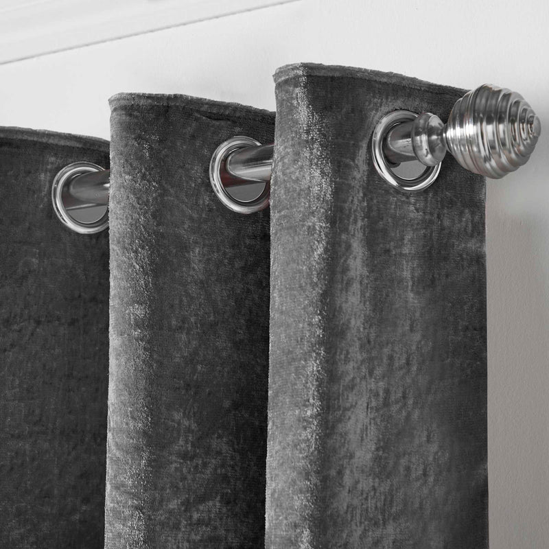 Amelia Eyelet Curtains - Crushed Velvet - Charcoal Grey