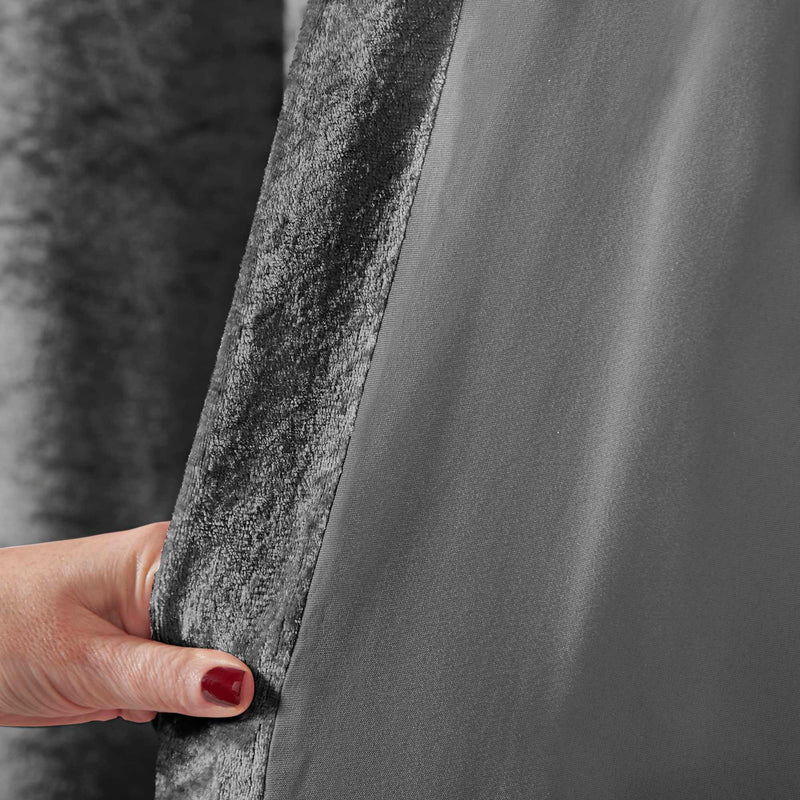 Amelia Eyelet Curtains - Crushed Velvet - Charcoal Grey