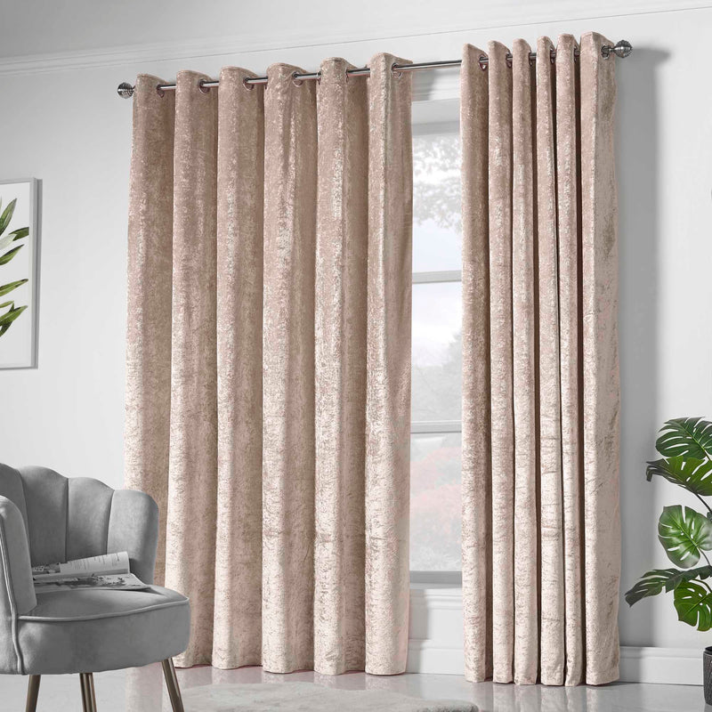 Amelia Eyelet Curtains - Crushed Velvet - Mink