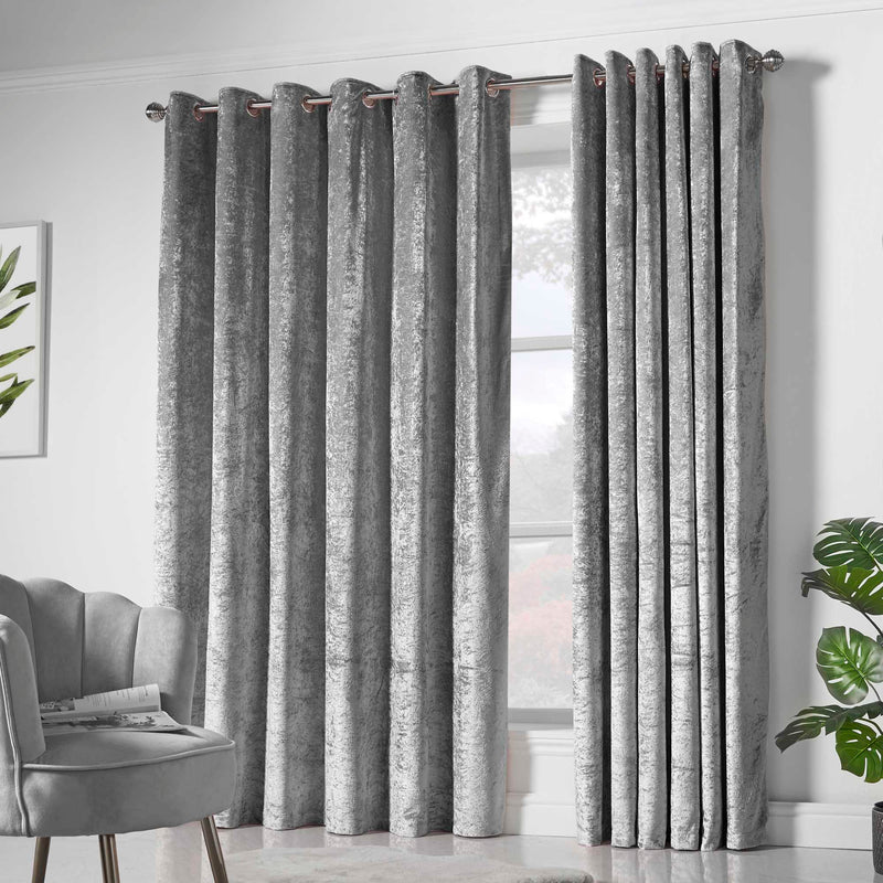 Amelia Eyelet Curtains - Crushed Velvet - Silver