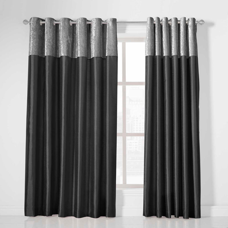 Olivia Eyelet Curtains - Velvet Top - Black