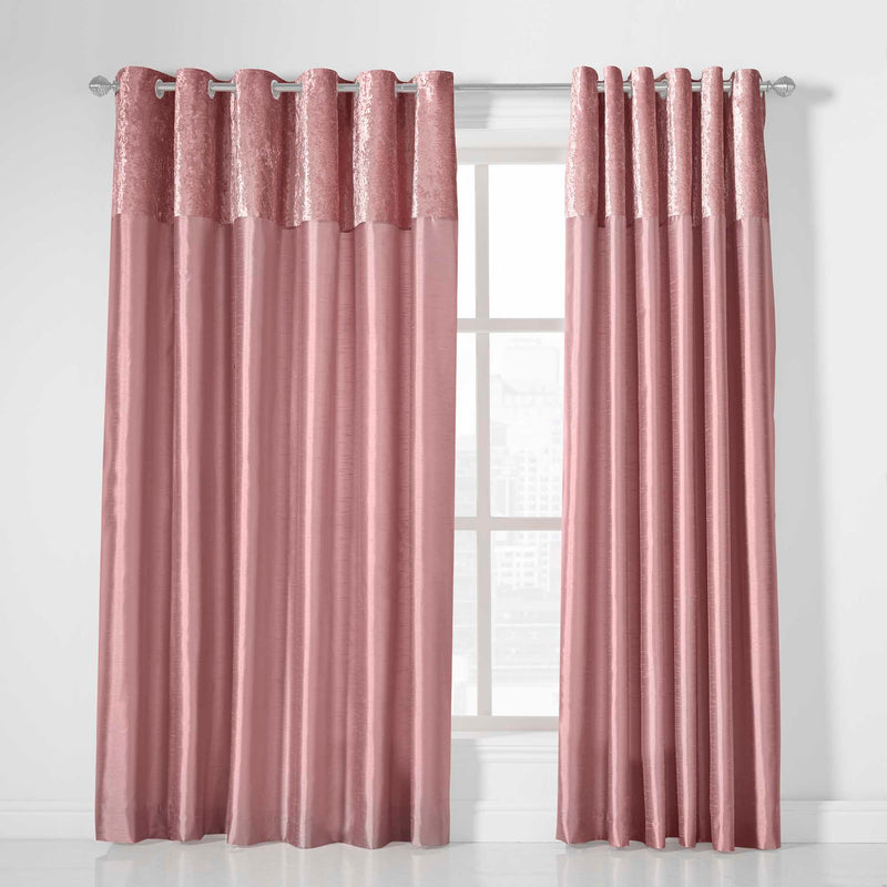 Olivia Eyelet Curtains - Velvet Top - Blush Pink