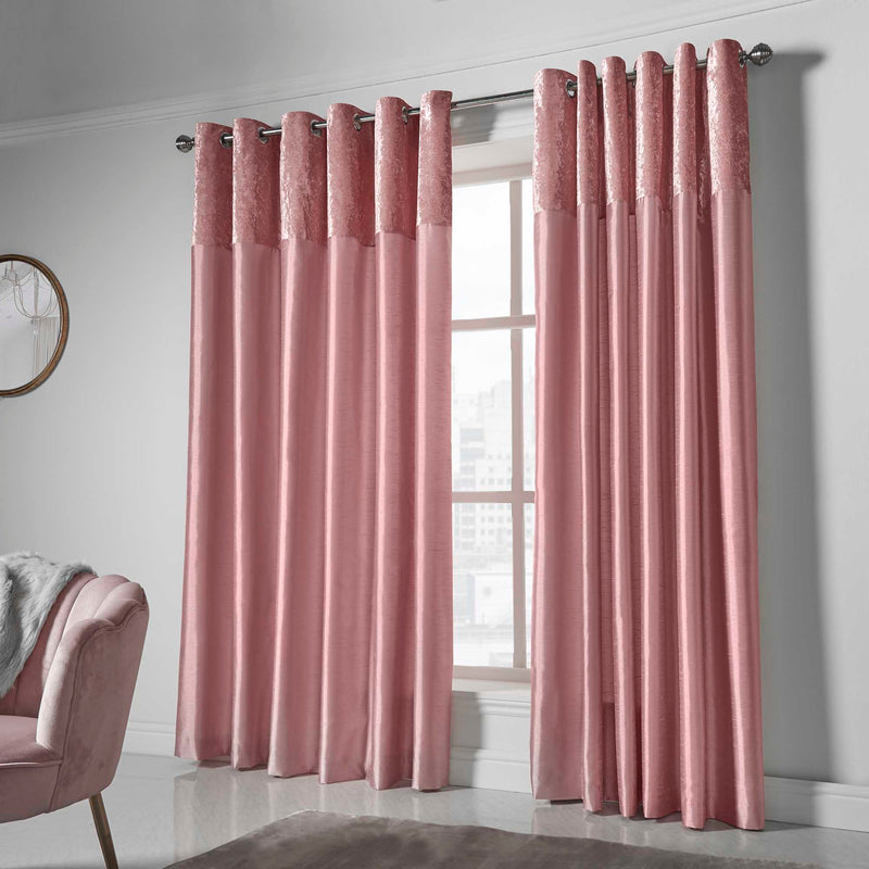 Olivia Eyelet Curtains - Velvet Top - Blush Pink