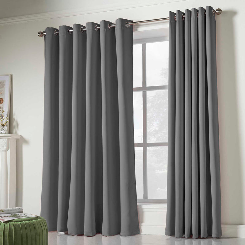 Lewis's Eclipse Blackout Eyelet Curtains - Grey