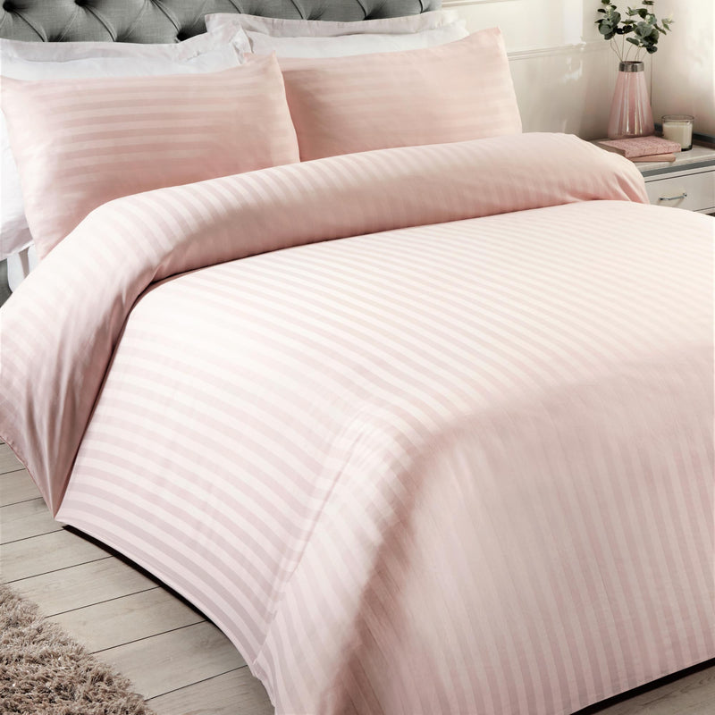 Lewis's Satin Stripe 100 % Cotton Duvet Set - Blush