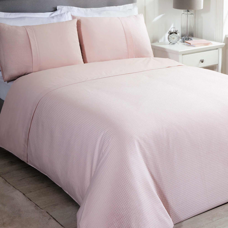 Lewis's Waffle 100 % Cotton Duvet Set - Blush