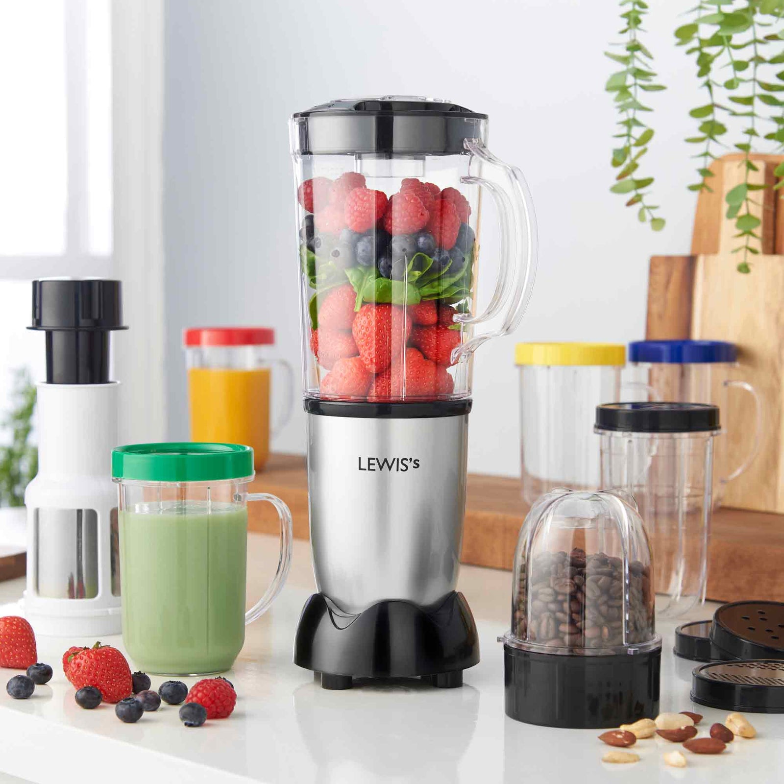 Lewis's 8in1 Multi Jug Power Blender with 1L Jug, Bottle, Blending C