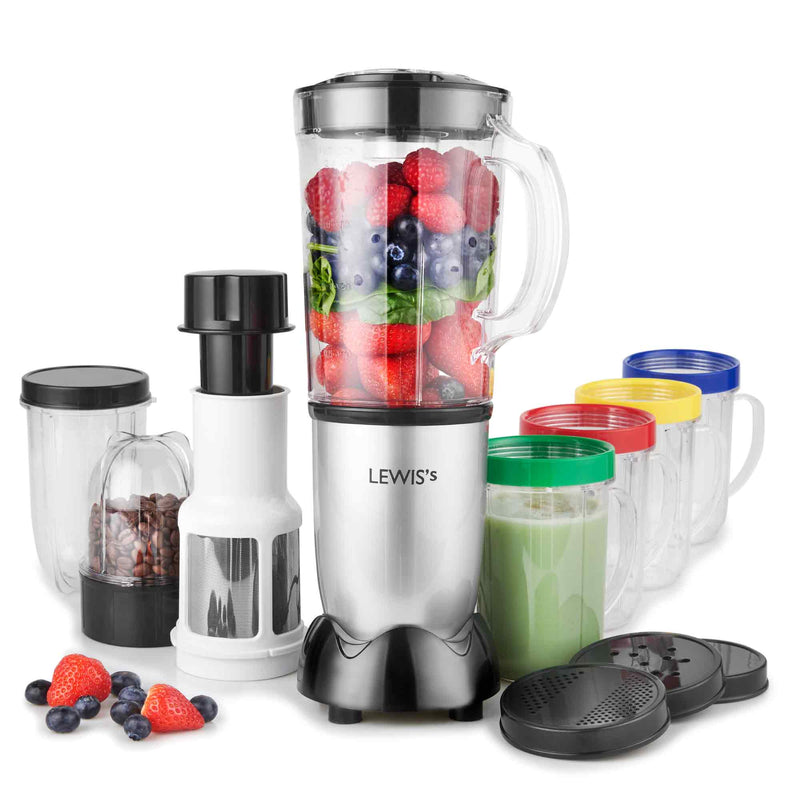 Lewis's 8-in-1 Multi Jug Power Blender with 1L Jug, Bottle, Blending Cup and 4 Drinking Cups