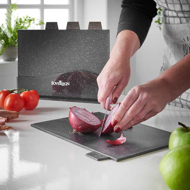 Lewis's  Sovereign Stone Index Chopping Board Set with Holder