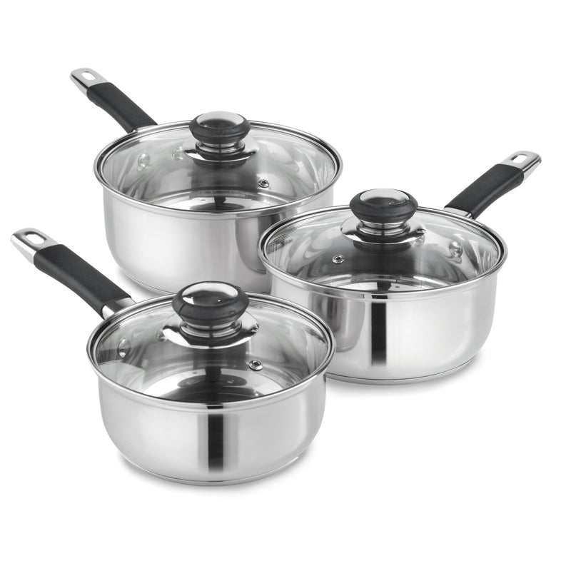 Lewis's Stainless Steel 3 Piece Pan Set with Silica Handles - Silver