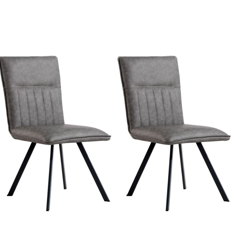 Pair of Darwen Leather Dining Chair - Grey