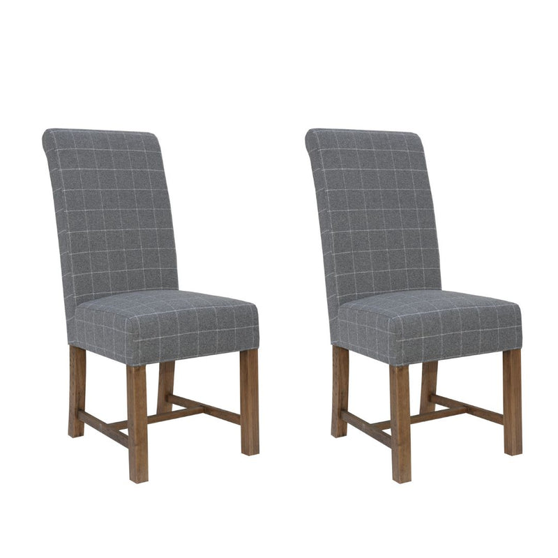 Pair of Woolen Upholstered Chair - Check Grey