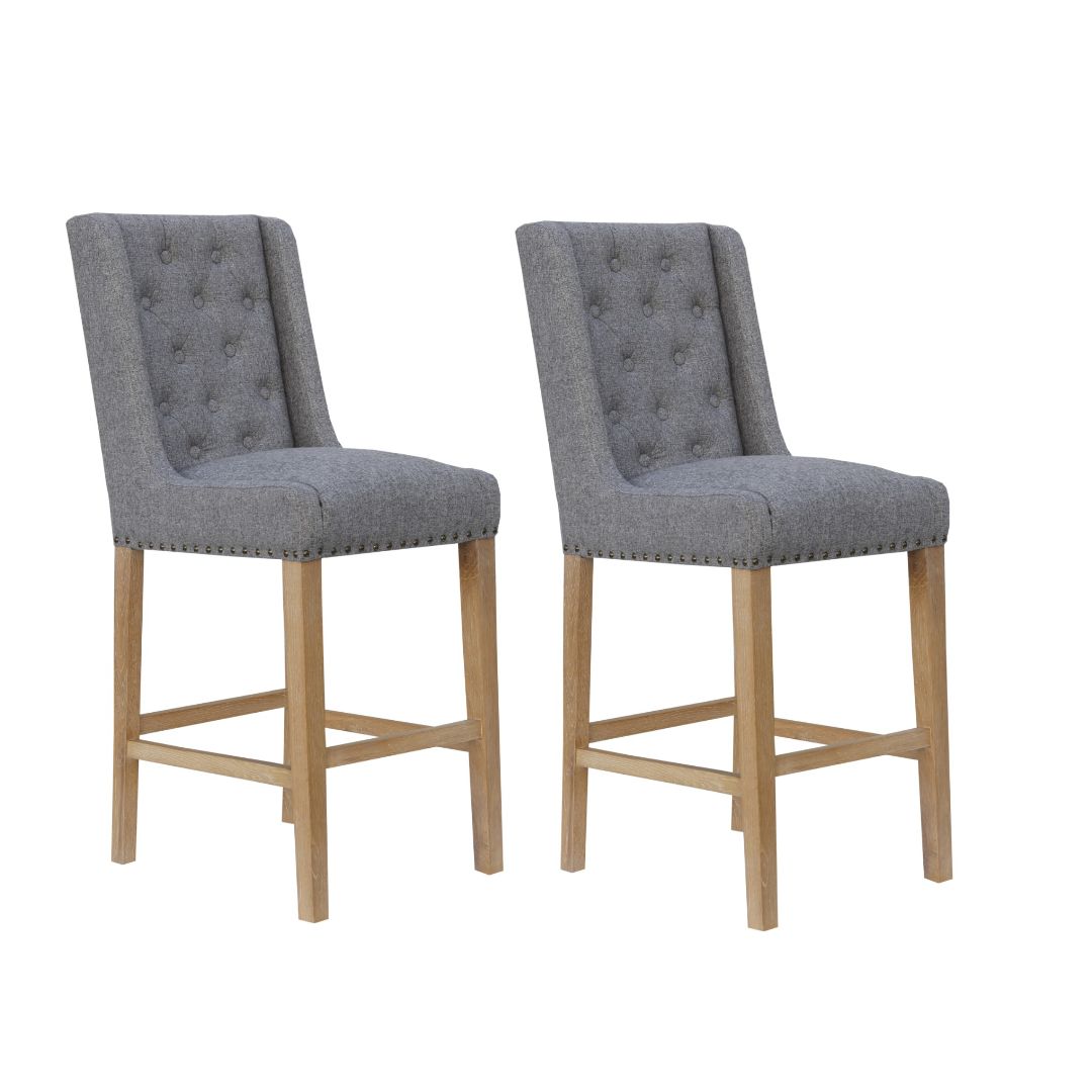 Button Back Stool Light Grey with Studs 45 x 57.5 x 110 cm