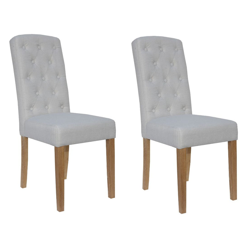 Pair of Button Back Upholstered Chair - Natural