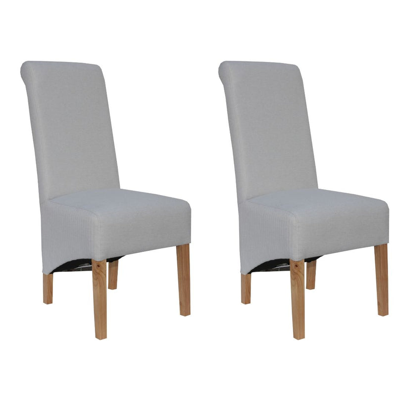 Pair of Scroll Back Fabric Chair - Natural