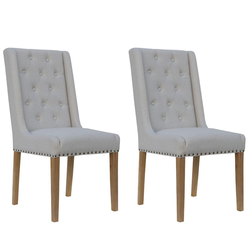 Pair of Button and Studded Dining Chair - Natural