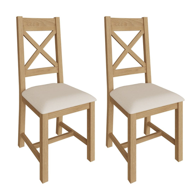 Tunbridge Pair of Oak Finish Upholstered Cross Back Chair
