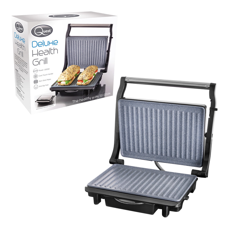 Quest Deluxe Health Grill & Panini Press Marble Coated - Silver
