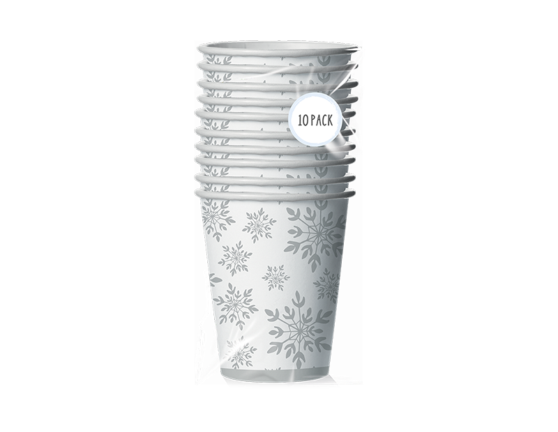 Christmas Silver Foiled Paper Cups 10 Pack