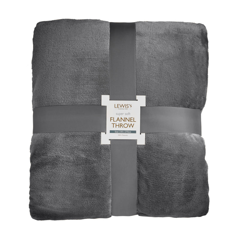 Lewis's Super Soft Flannel Throw - Charcoal