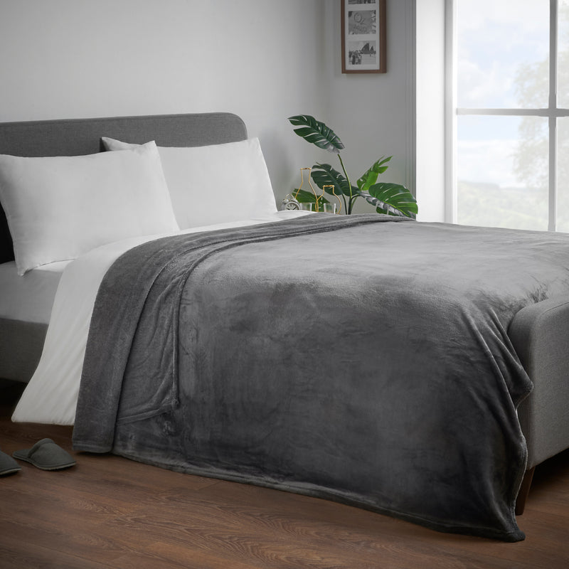Lewis's Super Soft Flannel Throw - Charcoal