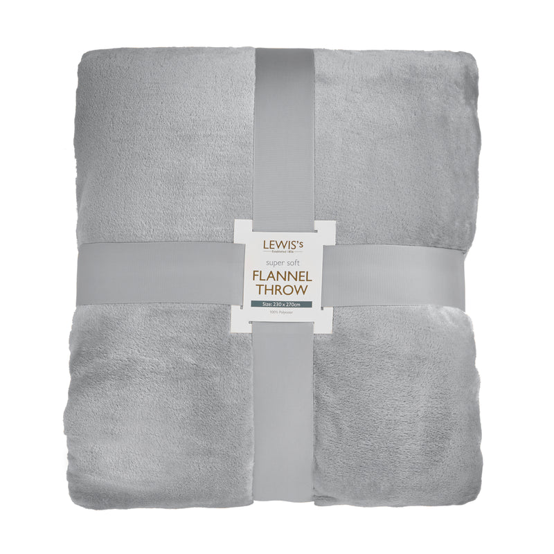 Lewis's Super Soft Flannel Throw - Silver