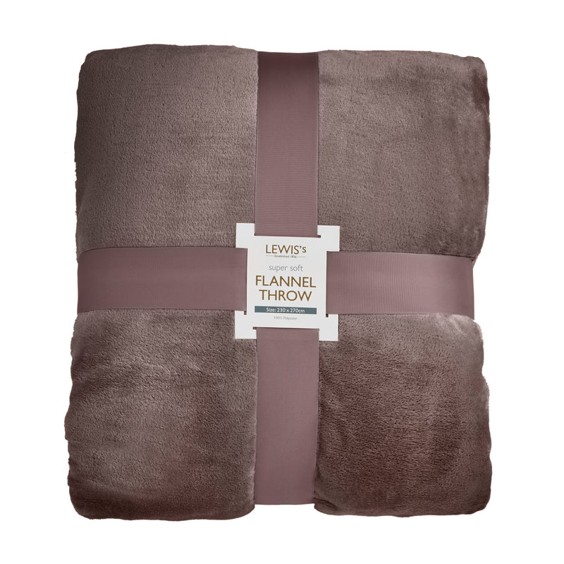 Lewis's Super Soft Flannel Throw - Mocha