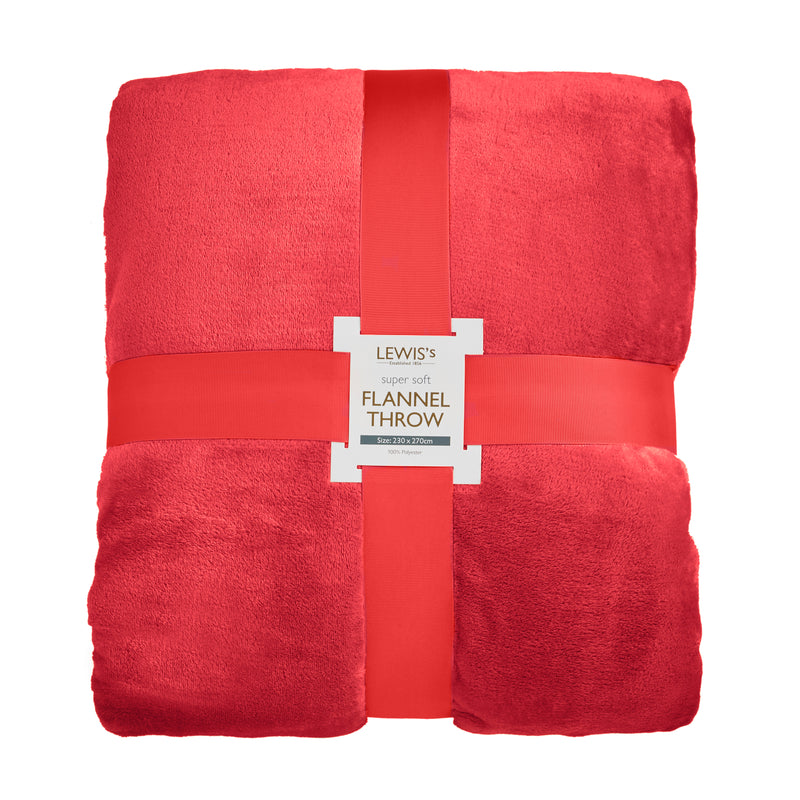 Lewis's Super Soft Flannel Throw - Red