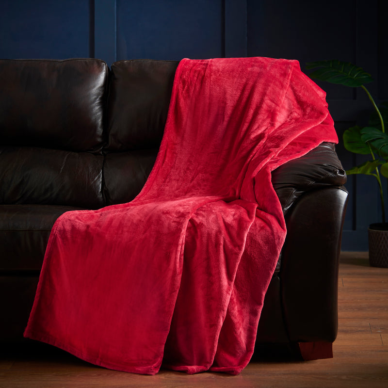 Lewis's Super Soft Flannel Throw - Red