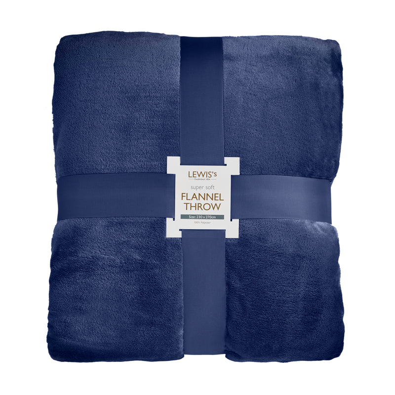 Lewis's Super Soft Flannel Throw - Navy