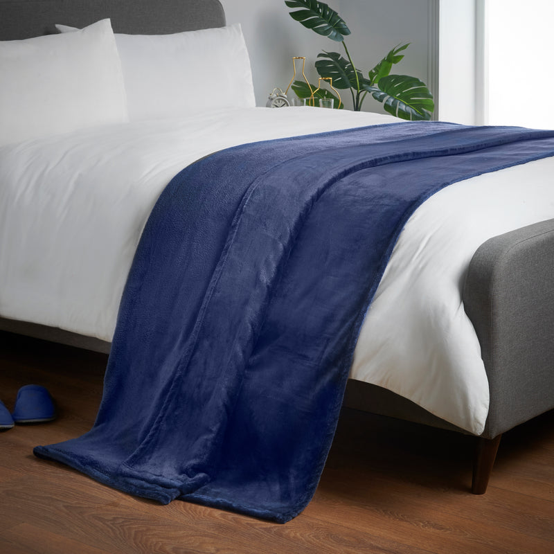 Lewis's Super Soft Flannel Throw - Navy