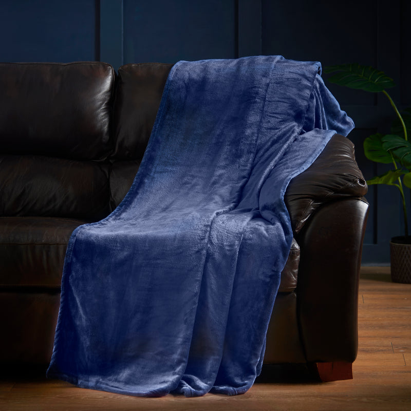 Lewis's Super Soft Flannel Throw - Navy